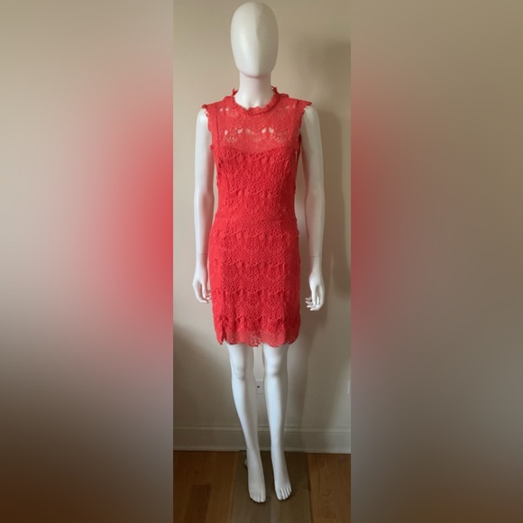Free People Coral Sleeveless High Neck Open Back Lace Dress Women's Size S - Picture 1 of 7